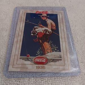 Coca-Cola 1935 Fishing Scene Card with Red Accents